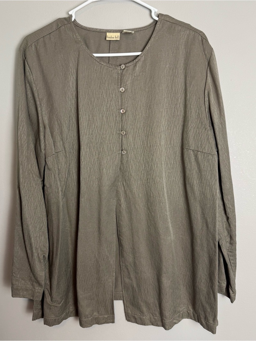 100% Silk Linden Hill Olive-Green LagenLook Textured Long Sleeve Tunic Top